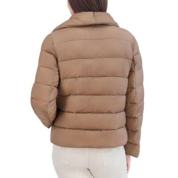 Tahari Asymmetrical Water Repellent Midweight Puffer Tan Carmel NWT - Picture 3 of 3
